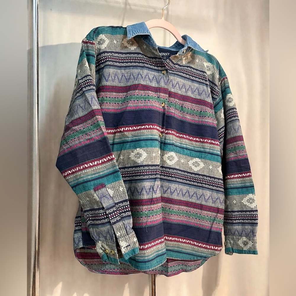 Vintage “One Company”  SouthWestern Button Up Long Sleeve Shirt (Women’s S/M) - Picture 2 of 6